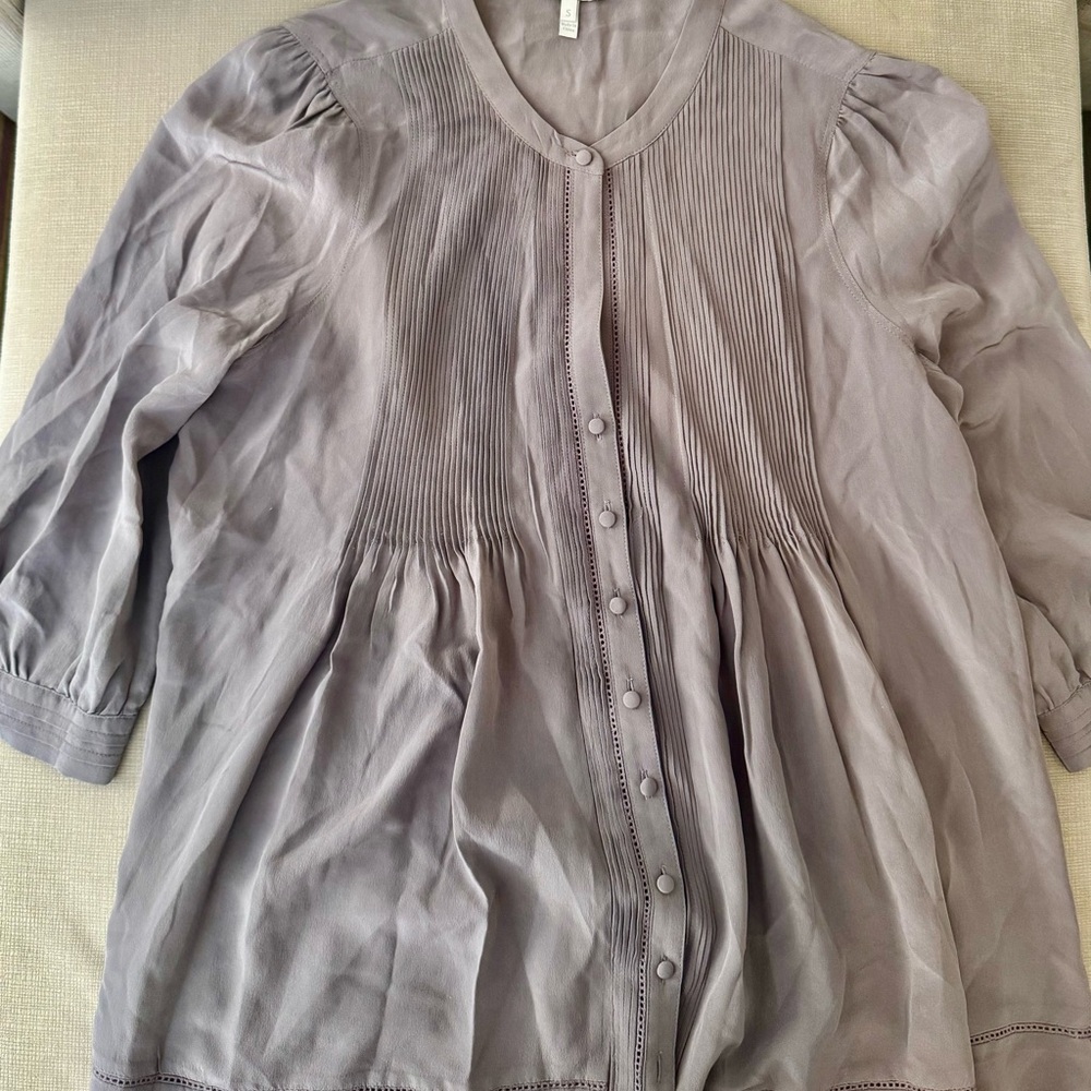 Joie Gray Blouse with Mandarin Collar and 3/4 Sleeves